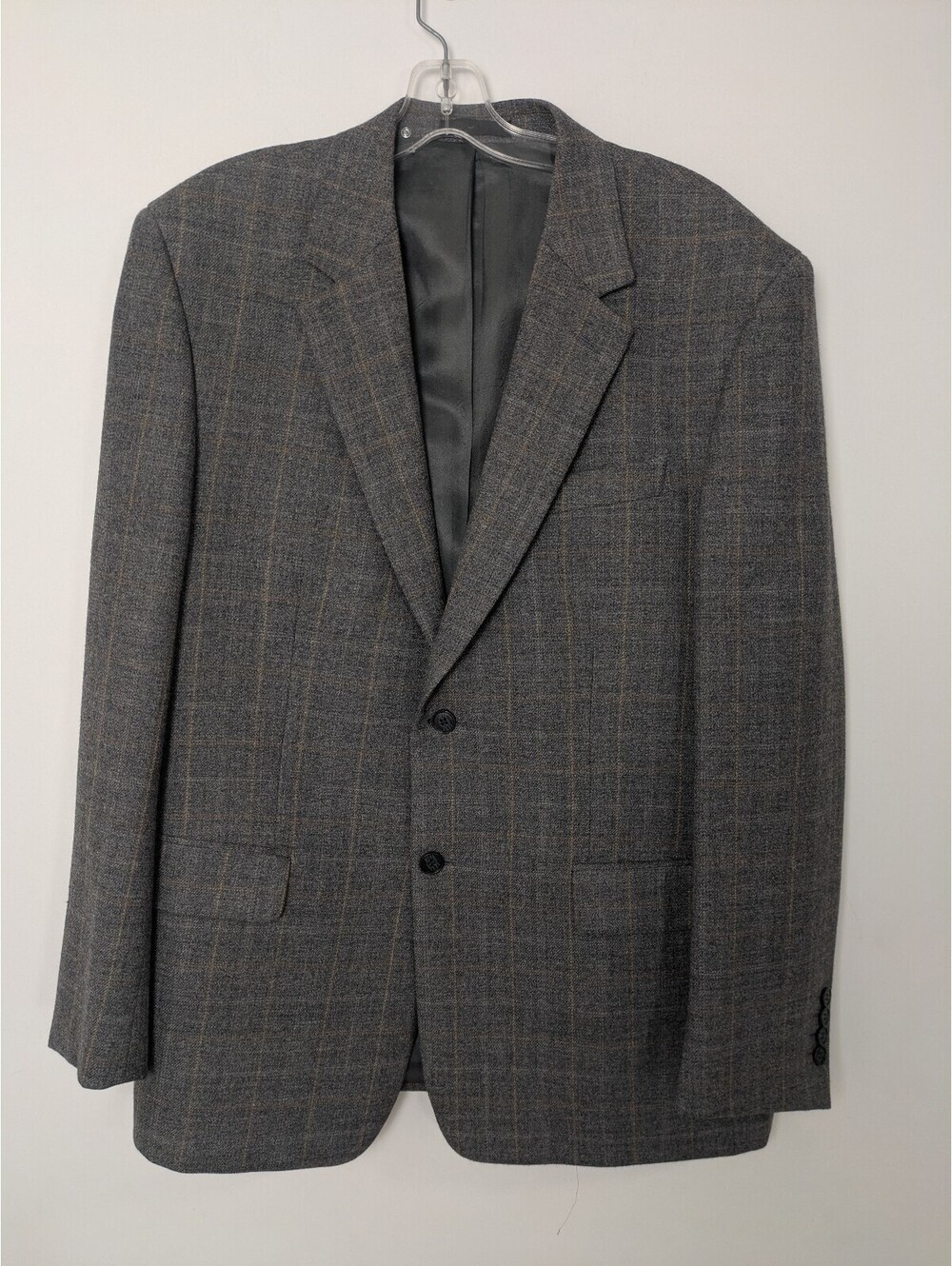 BELLISSIMO Mens 42 Regular Grey Plaid Wool Blazer Sport Coat Jacket Two Button